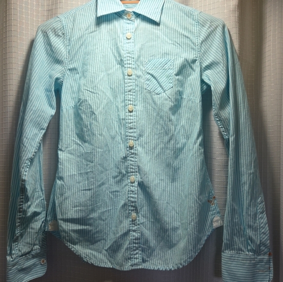 American Eagle Outfitters Tops - American Eagle Top Womens Size 2 Favorite Shirt Aqua White Striped Button Front